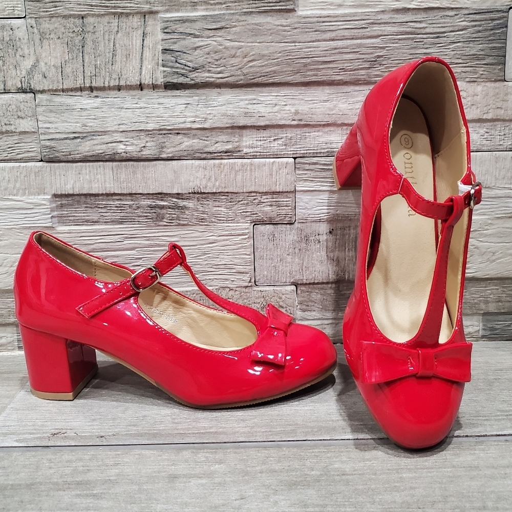 Women's Red T-Strap Heels